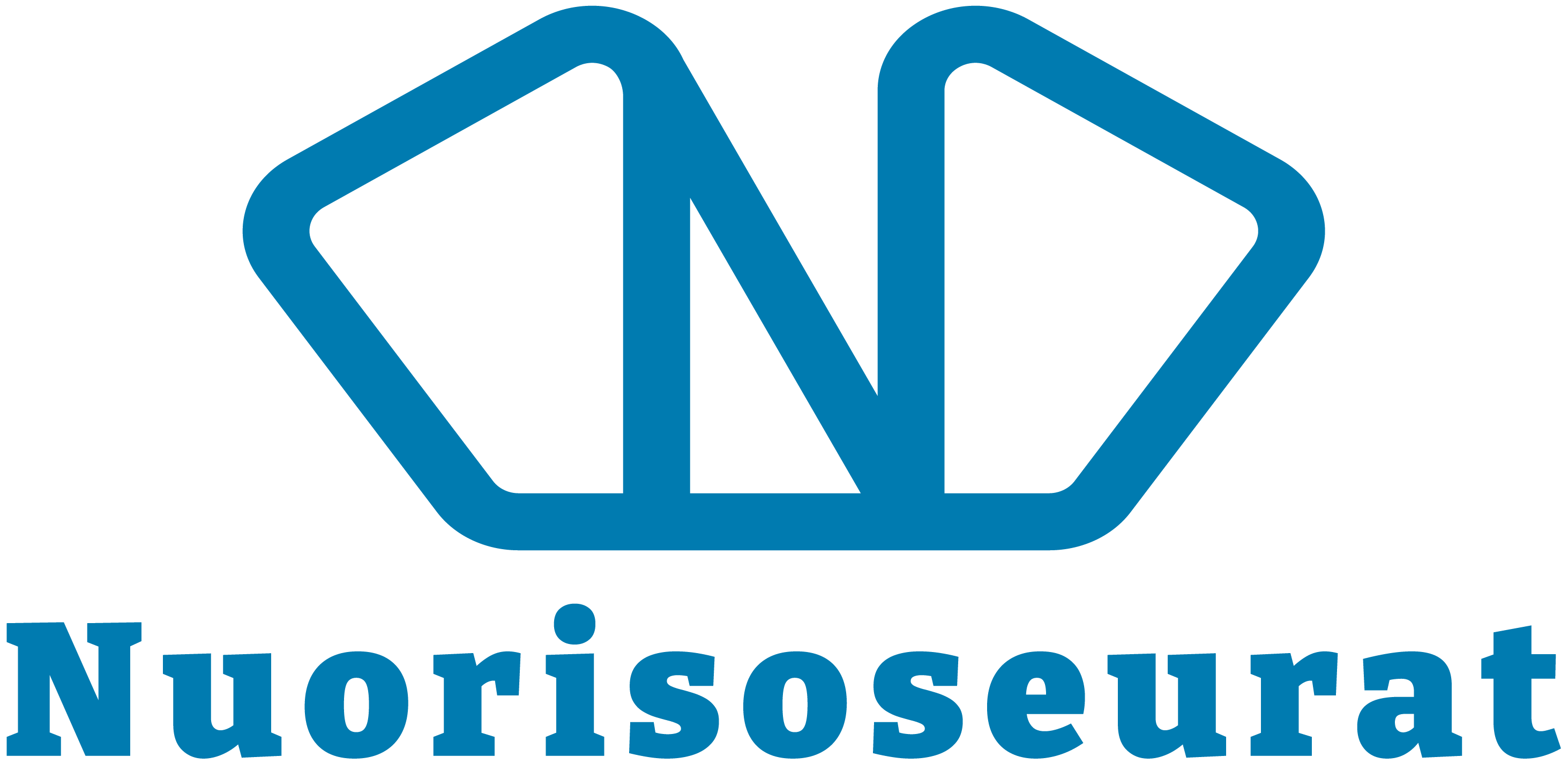 Sininen Nuorisoseurojen logo. Logo on tulusraudan muotoinen, ja sen keskellä on iso N-kirjain.